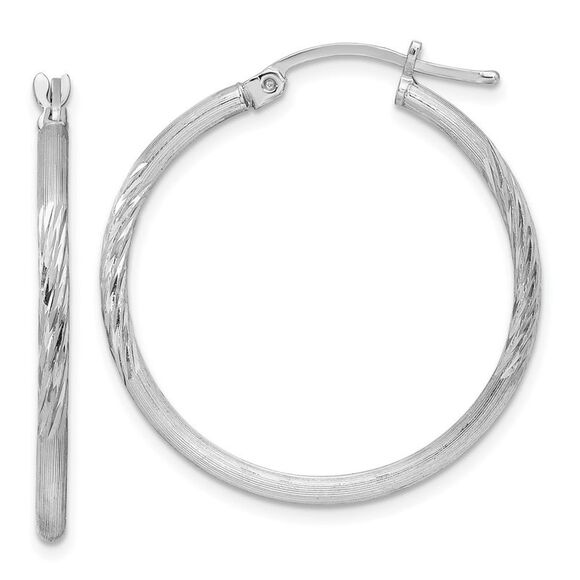 2mm, Satin, Diamond Cut Sterling Silver Hoops - 30mm (1 1/8 Inch) - Picture 1 of 5